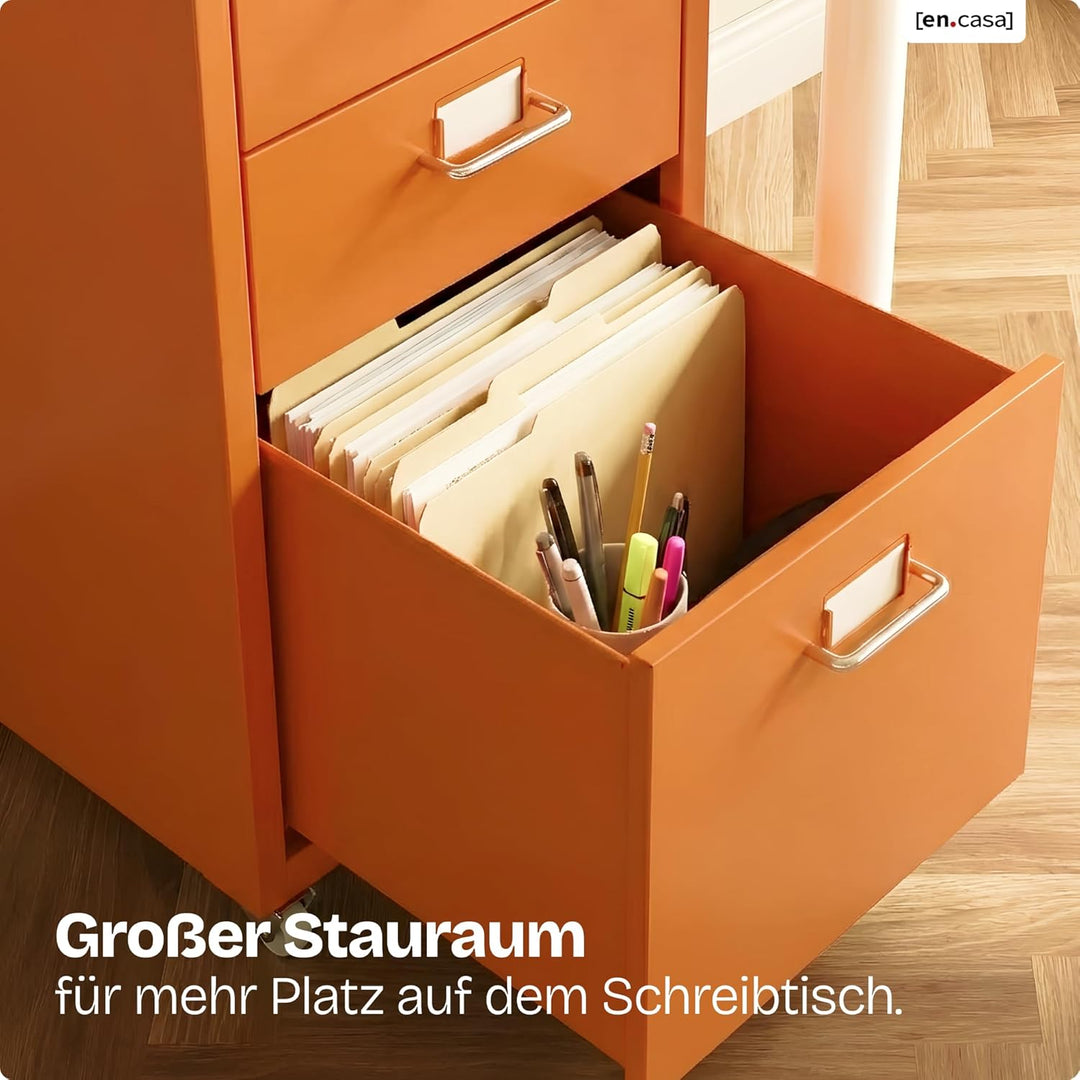 [en.casa] Rollcontainer Kökar Schubladenschrank Metall Aktenschrank mit 5 Schubladen Bürowagen mit R