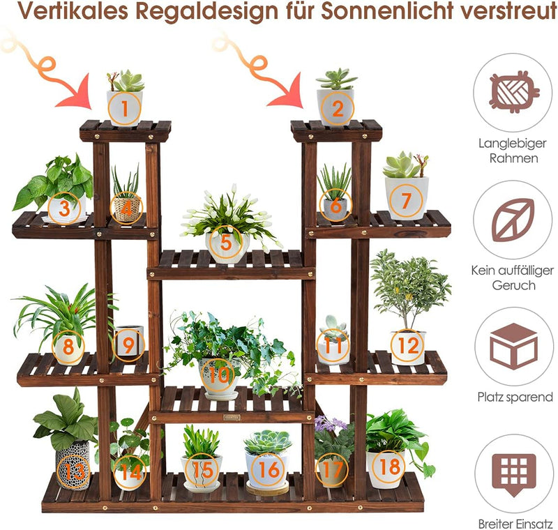 COSTWAY Pflanzenregal Blumenregal, Blumenständer Holz, Blumentreppe Garten, Pflanzentreppe mehrstöck