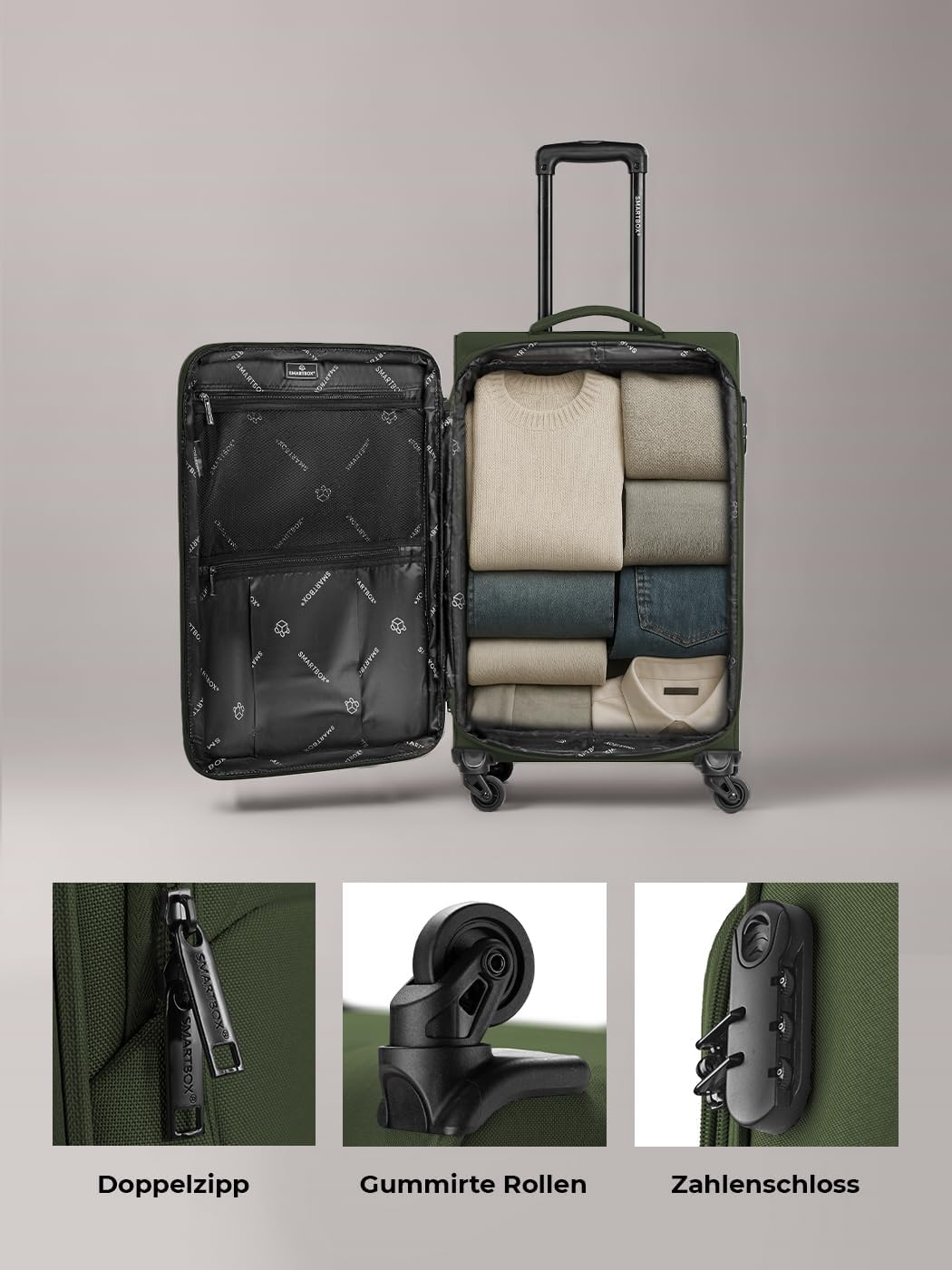Smartbox Weichgepäck Check-in Koffer für Damen & Herren | Mittelgrosser Trolley 41 x 27 x 67 cm | 4