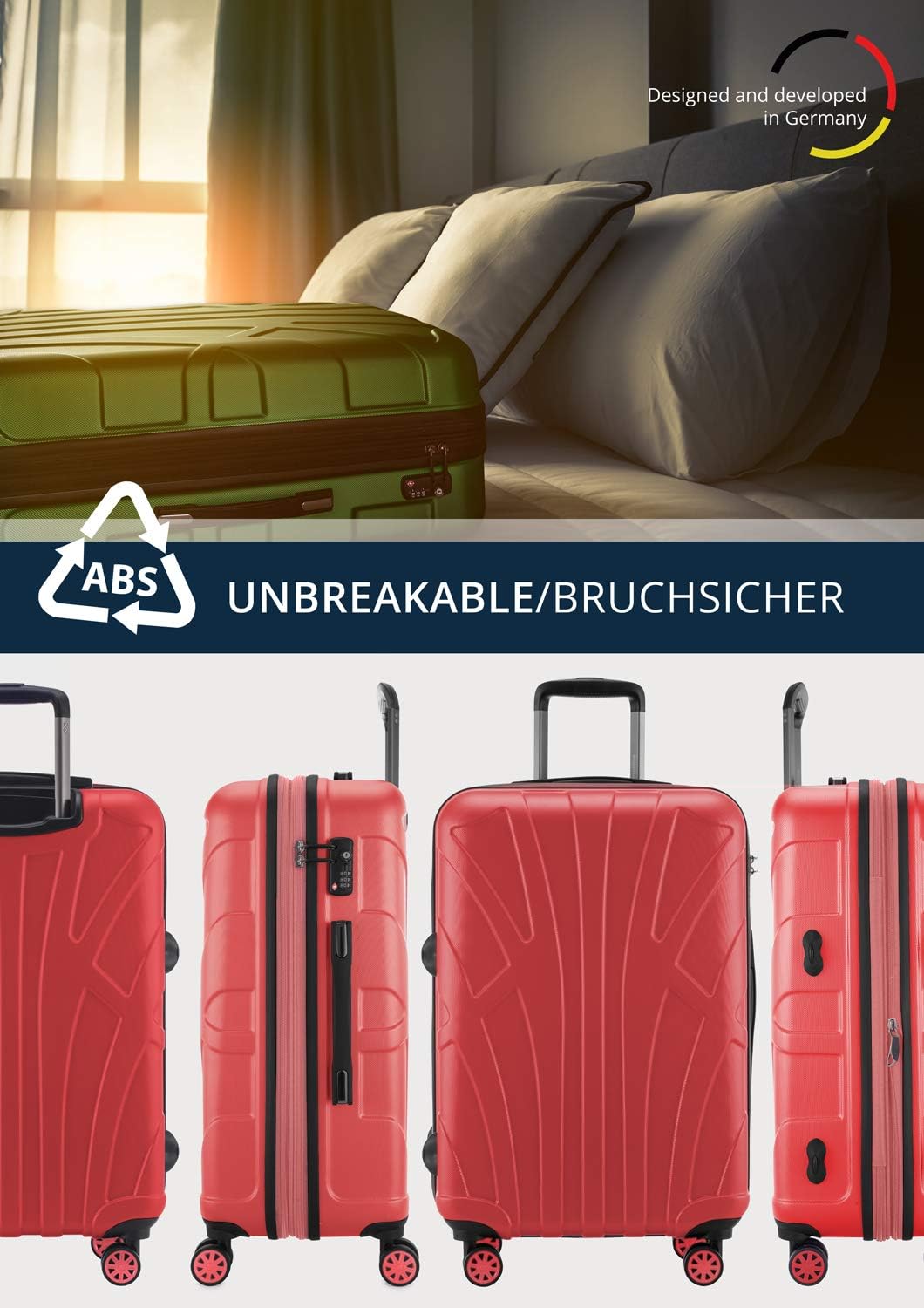 suitline - Hartschalen-Koffer Koffer Trolley Rollkoffer Reisekoffer, TSA, 66 cm, ca. 58 Liter, 100%