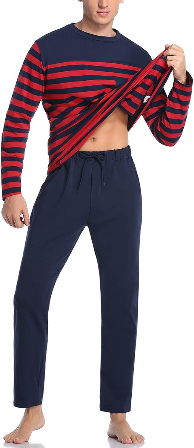Irdcomps Schlafanzug Lang Herren Pyjamas Baumwolle Winter Warm Langarm Pyjamas Set Männer Hausanzug
