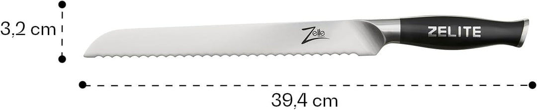 Zelite Brotmesser mit Wellenschliff, 25,4 cm Koch Messer, Deutsches Edelstahl-Küchenmesser Scharf, K