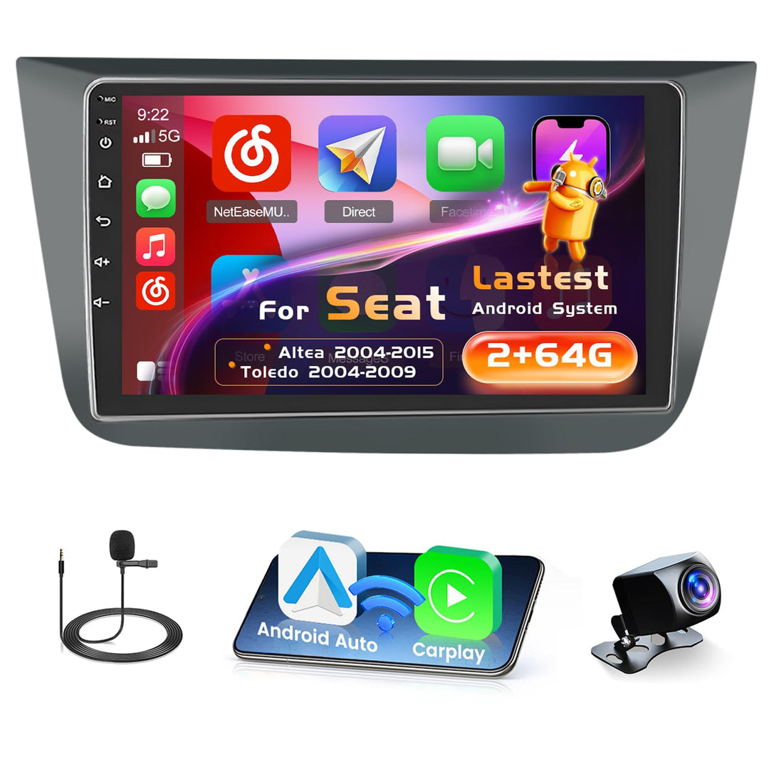 Radio für Seat Altea 2004-2015 Toledo 2004-2009 Android 15 2+64G mit Wireless CarPlay Android Auto,