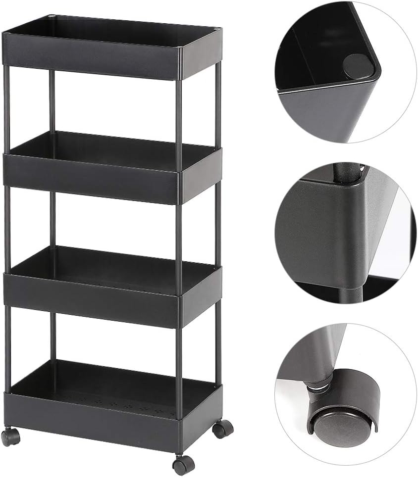 Wefun 4 Schichten Nischenregal Aufbewahrung Badregal Ordnungswagen mit Rollen zum Küche Wohnzimmer S