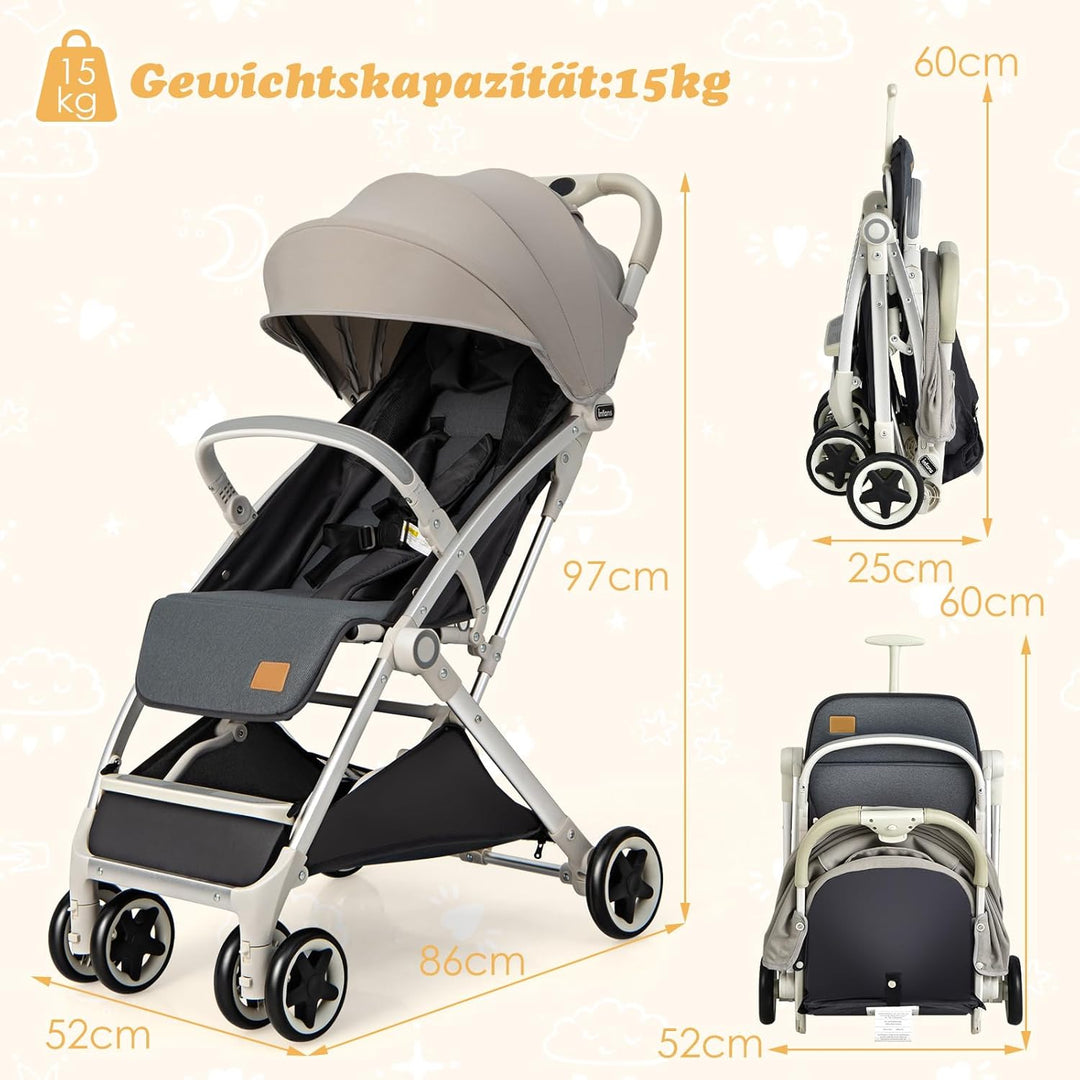 COSTWAY Kinderwagen klappbar, Reisebuggy mit Liegefunktion, Kinderbuggy mit verstellbarem Rückenlehn