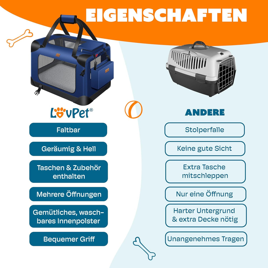 Lovpet® Transportbox Hund Katze Transporttasche L 70x52x52cm | Hunde-Tragetasche Faltbare Katzentasc