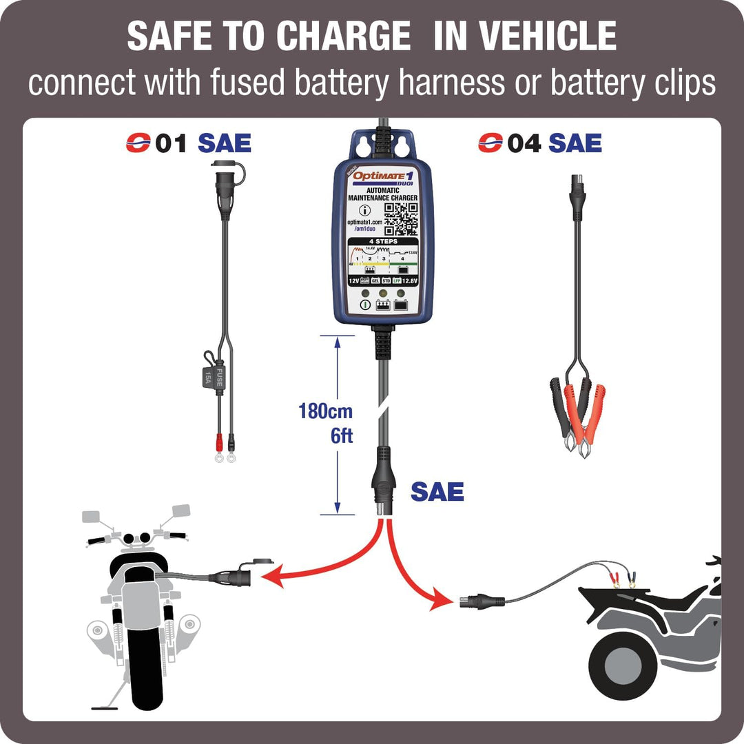 Optimate automatisches Ladegerät für Motorräder, 1 Duo, 12 V Lithium und Blei-Säure