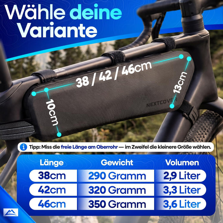 Nextcover® Bikepacking Rahmentasche [42 cm] I Fahrradtasche Rahmen - 100% Wasserdicht Dank AquaShiel