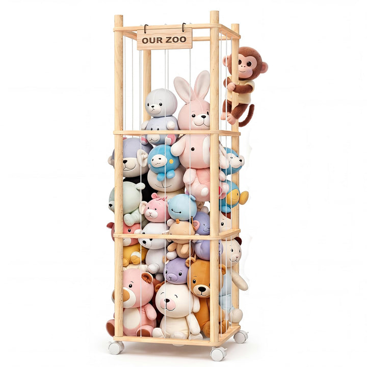 360°Drehbar Kuscheltier Aufbewahrung-Robuste Stofftier Aufbewahrung-Holz Kuscheltier Organizer-Stuff