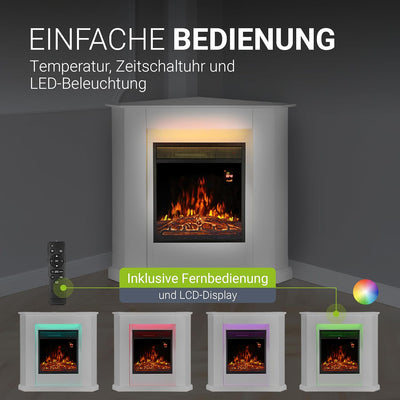 Juskys Elektrokamin 1000 / 2000 W mit Heizung, Kaminfeuer, Flammeneffekt, Fernbedienung, LED Beleuch
