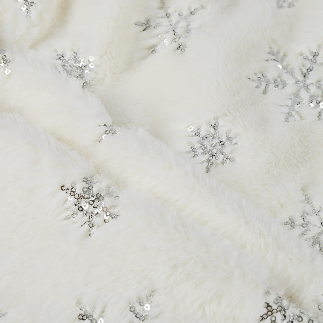 SALCAR Weihnachtsbaumdecke Rund 120cm, Kunstfell Schneeflocke Weihnachtsbaum Decke Weiss, Gross Chri