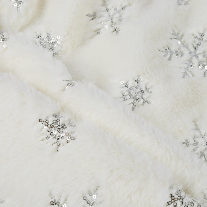 SALCAR Weihnachtsbaumdecke Rund 120cm, Kunstfell Schneeflocke Weihnachtsbaum Decke Weiss, Gross Chri