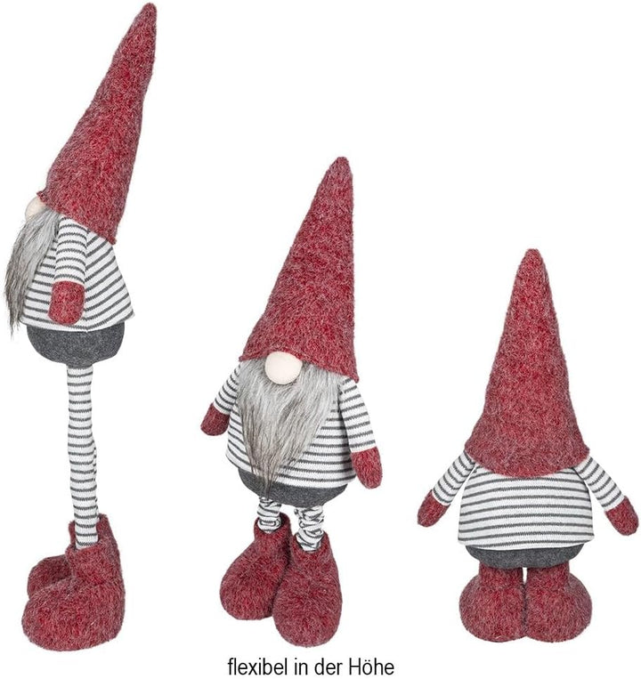 Ideen mit Herz | Deko-Wichtel mit Teleskopbeinen | Streifendesign | Masse: 26cm x 13cm x 56cm | Rot-
