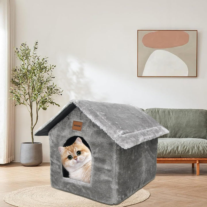 Whiwhi Plüsch Katzenhaus Katzenhöhlenbett mit Flauschiges Katzenkissen Tragbare Katzenhütte mit Ruts