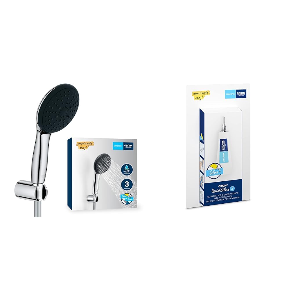 Grohe Vitalio 110 - Wandhalterset wassersparend ~8l/min + Kleber (3 Strahlarten, Standardanschluss,