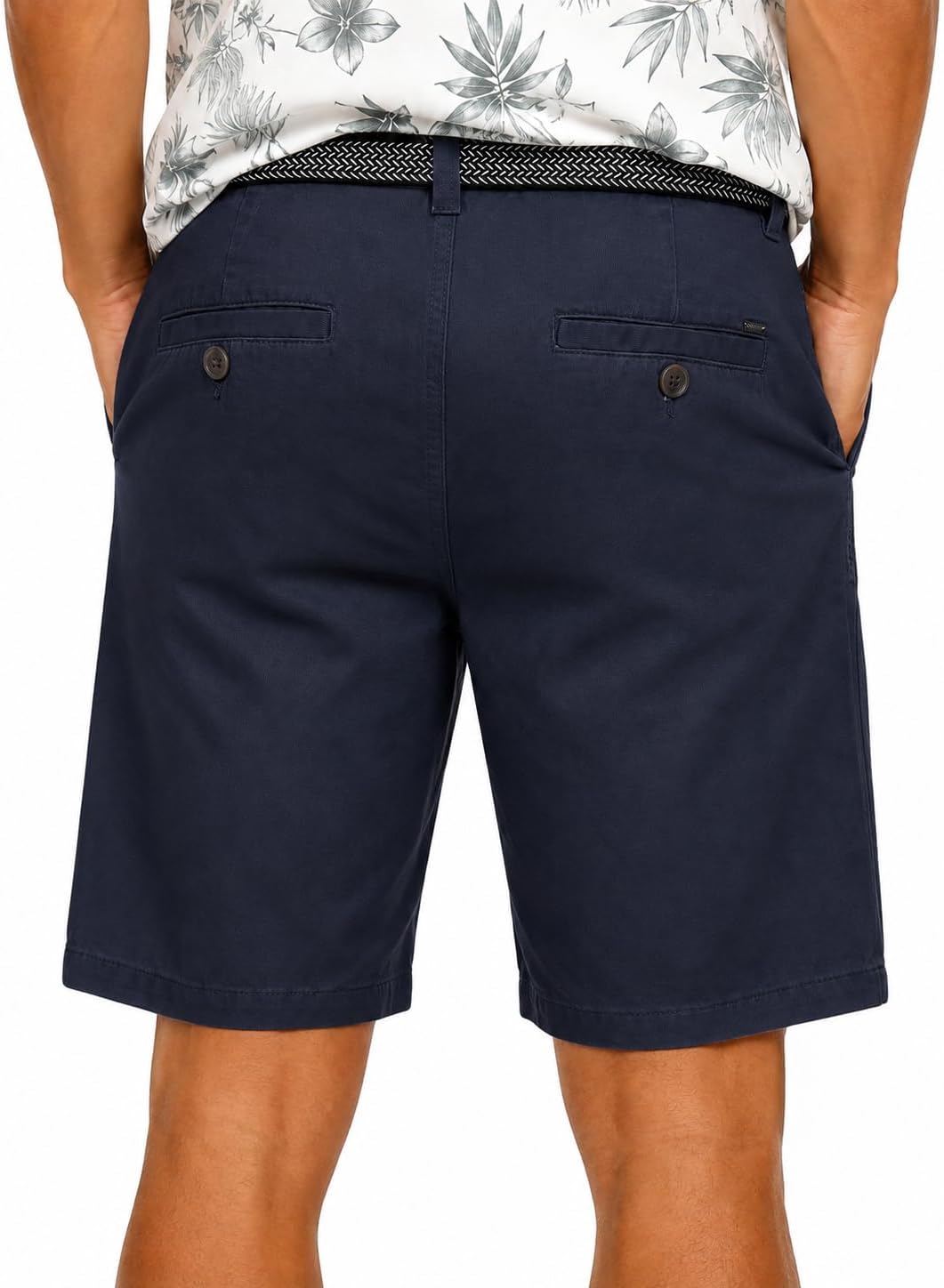 Xact Herren Premium massgeschneiderte Stretch Chino Shorts 30 Marineblau mit Gürtel, 30 Marineblau m