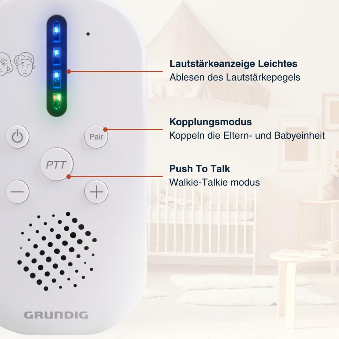 Grundig DECT Audio-Babyphone – Babyfon mit 150 m Reichweite – Eltern-Kind-Einheit – mit LED-Tonanzei