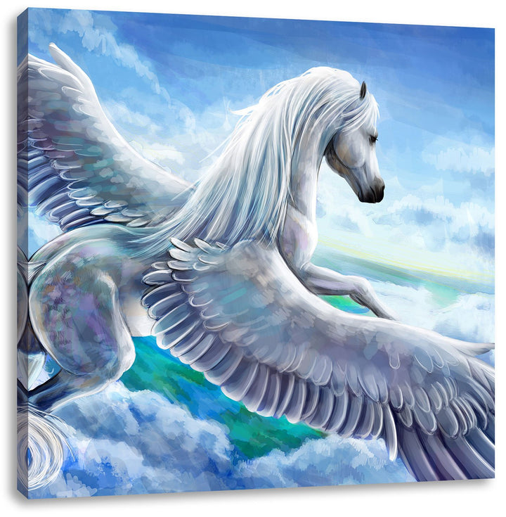 Pixxprint Pegasus fliegt über den Wolken, Format: 70x70 auf Leinwand, 70x70