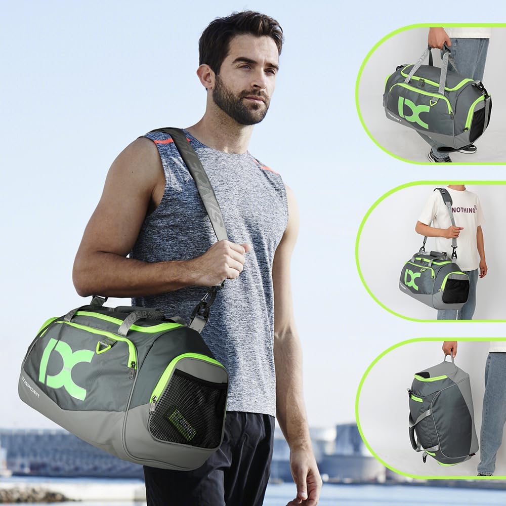 INOXTO Grosse Sporttasche, Faltbare Sport-Reisetasche mit Nass- und Trockentaschen und Schuhfach, He
