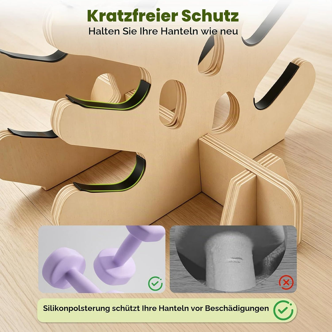 Hantelständer aus Holz, 4-stufiges Hantelregal für Neopren- &amp; Vinyl-Hanteln, platzsparender Kurzhant