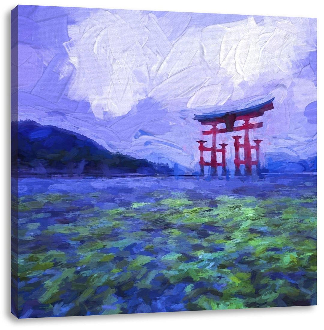 schönes Torii in Hiroshima, Format: 70x70 auf Leinwand, XXL riesige Bilder fertig gerahmt mit Keilra