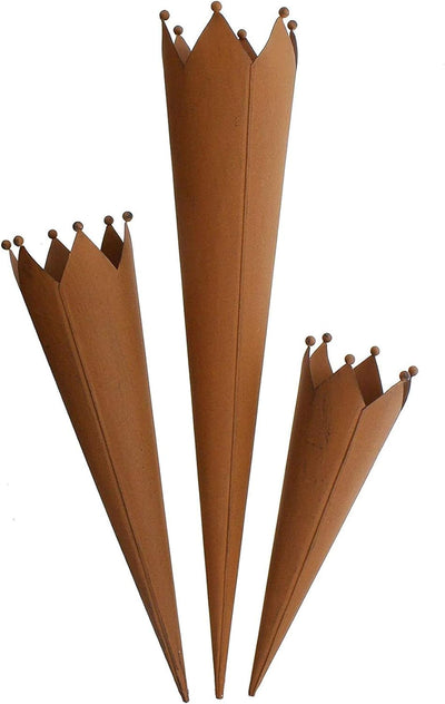 Dekoleidenschaft 3 Gartenstecker Krönchen aus Metall in Rost-Optik mit Windlicht-Glas, Gartenstecker