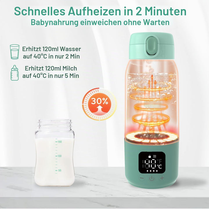 Tragbarer Flaschenwärmer Baby für Unterwegs, Schnelles Aufheizen Muttermilch und Wasser, Lange Akkul