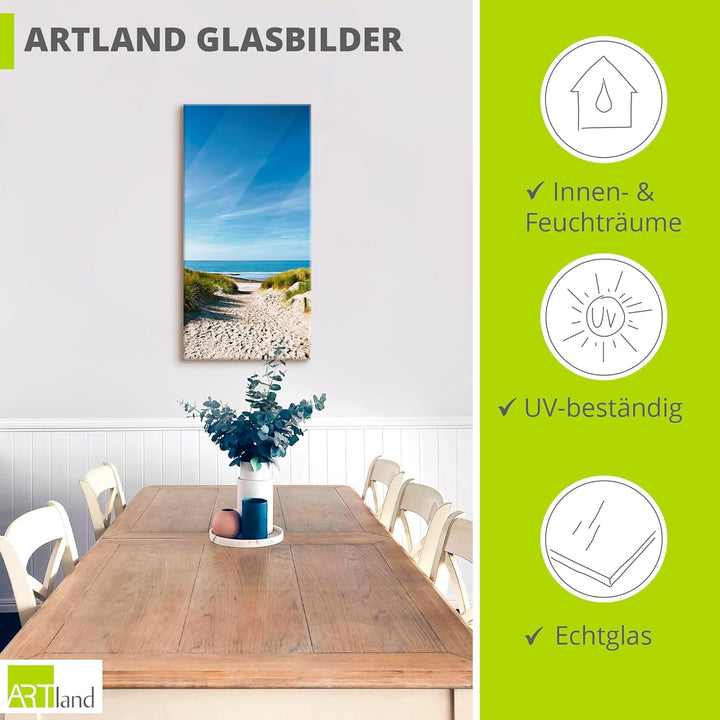 ARTland Glasbilder Wandbild Glas Bild einteilig 30x60 cm Hochformat Strand Meer Küste Nordsee Sand D