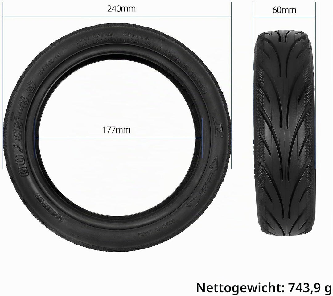 TREFAN 60/65-6.9 Selbstheilende Reifen für Ninebot Max G2 Elektroroller, pannensicher, pneumatisch,