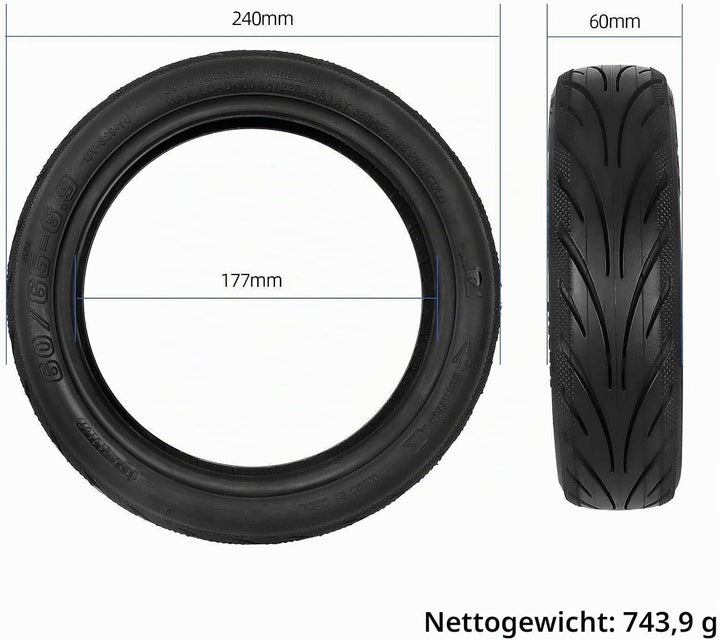 TREFAN 60/65-6.9 Selbstheilende Reifen für Ninebot Max G2 Elektroroller, pannensicher, pneumatisch,