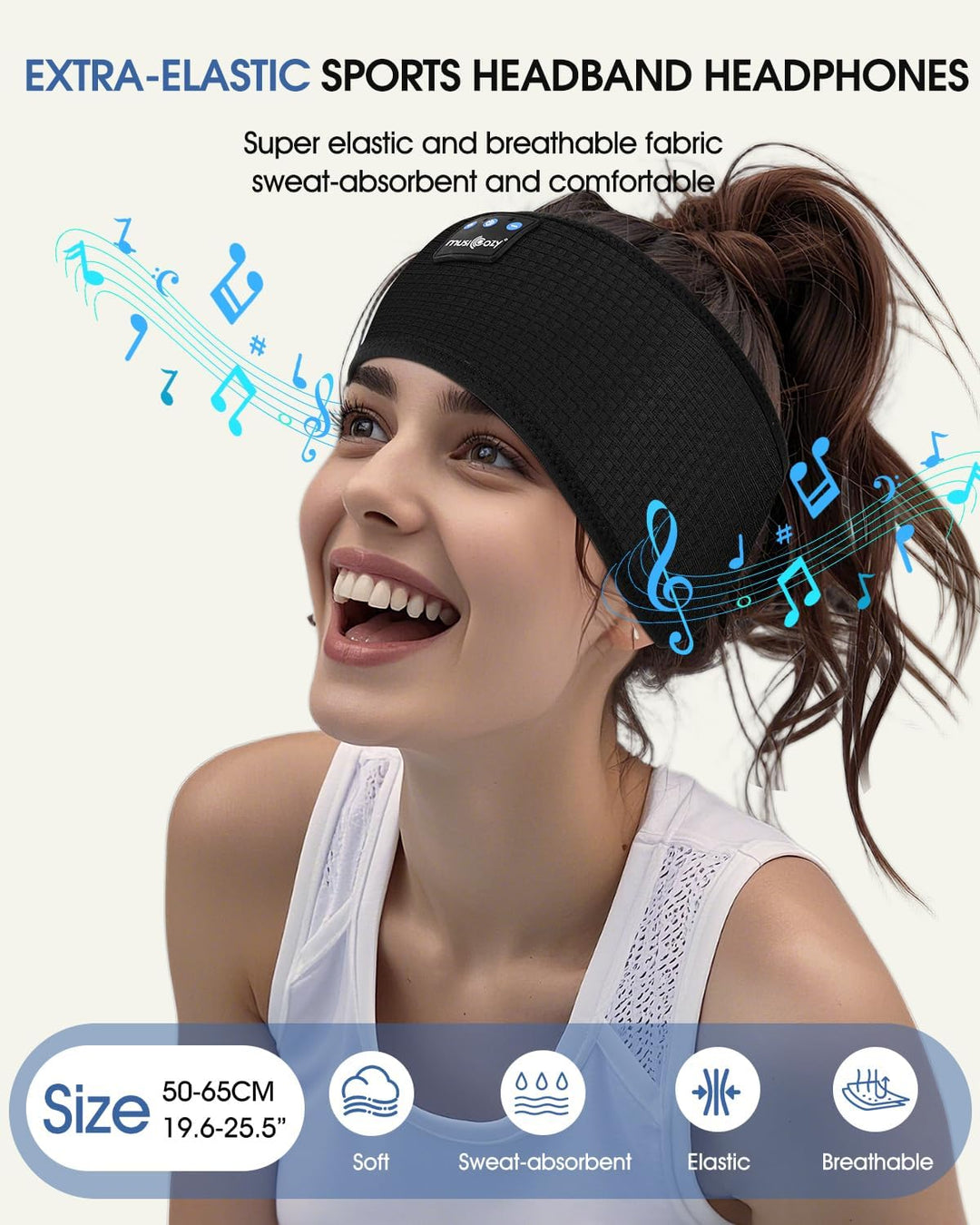 MUSICOZY Schlafkopfhörer Bluetooth 5.4, Bequem &amp; Ultraleicht Stirnband kopfhörer zum Schlafen mit Hi
