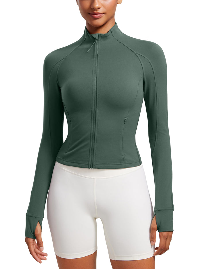 CRZ YOGA Damen Butterluxe Full Zipper Sport Jacke Zip Tasche Crop Running Laufjacke Gym Langarmshirt