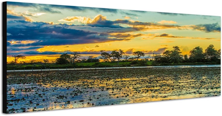Panoramabild auf Leinwand und Keilrahmen 120x40cm Brasilien Wasser Palmen Sonnenuntergang