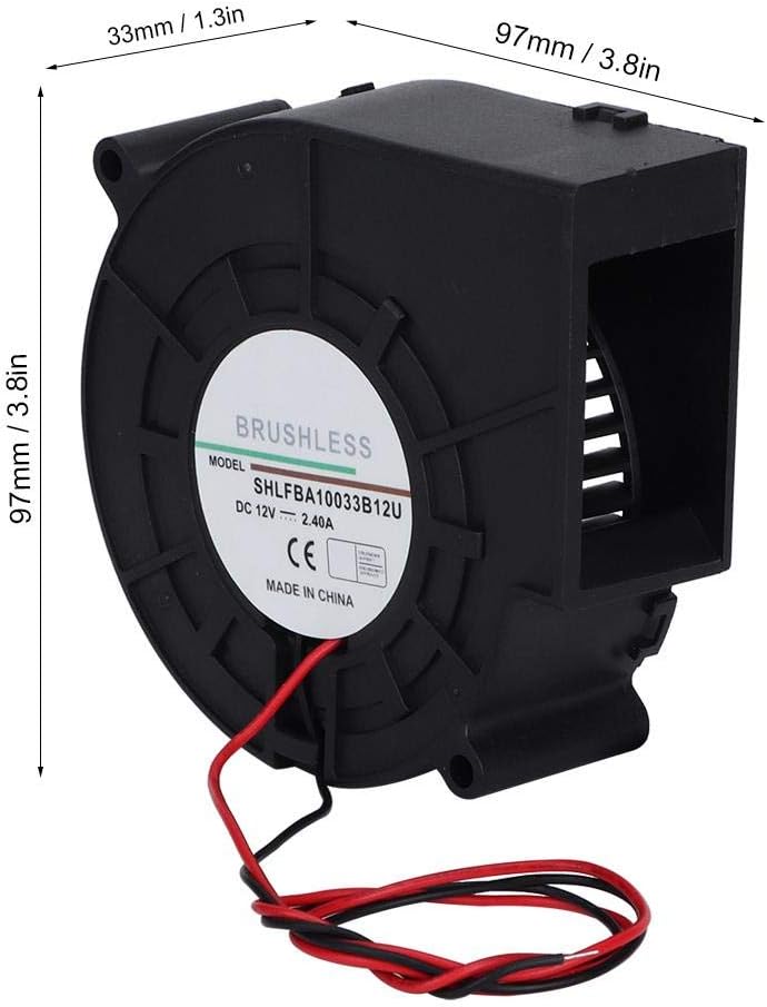 AUNMAS Kunststoff-Turbinengebläse, 97 x 97 x 33mm 12V 2.4A Doppelkugel-Turbinenluftgebläse BBQ-Turbi