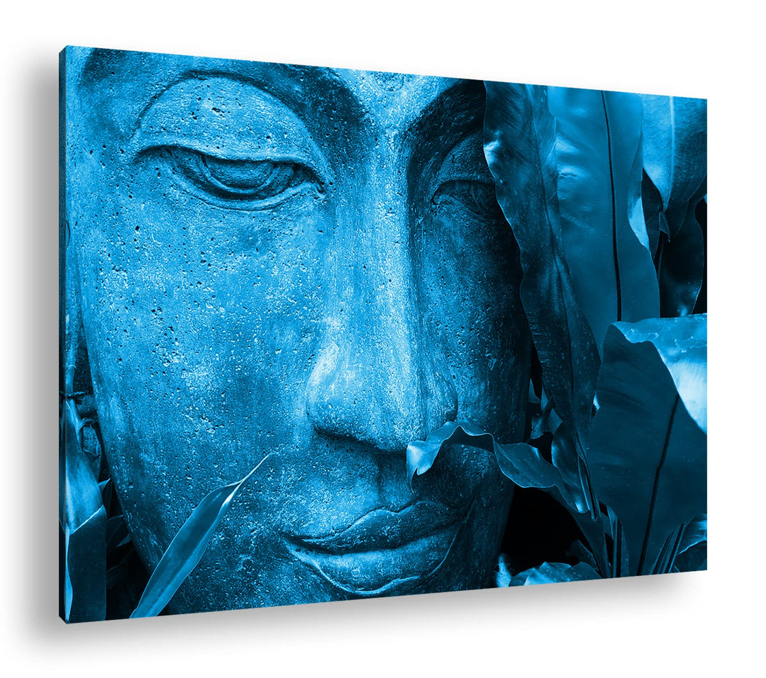 deyoli Zen Buddha Statur Format 80x60 Effekt: Monocrome Blau als Leinwandbild, Motiv fertig gerahmt