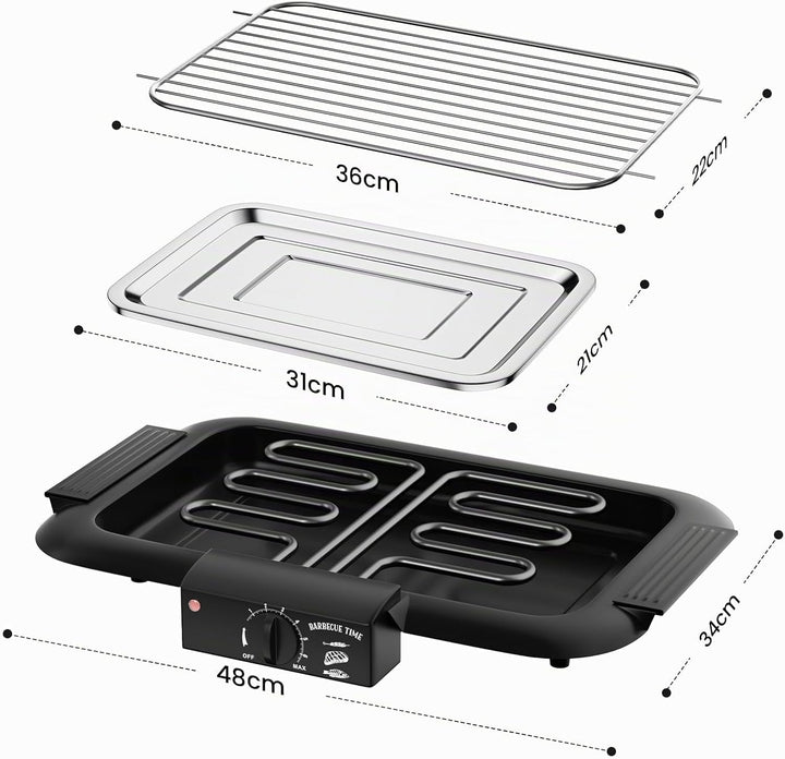 Elektro Tischgrill,2000W rauchloser Non-Stick BBQ-Grill Innen &amp; Outdoor | Elektrogrill elektrisch, t