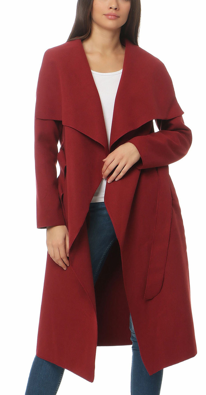 malito Damen Mantel lang mit Wasserfall-Schnitt | Trenchcoat mit Gürtel | weicher Dufflecoat | Parka