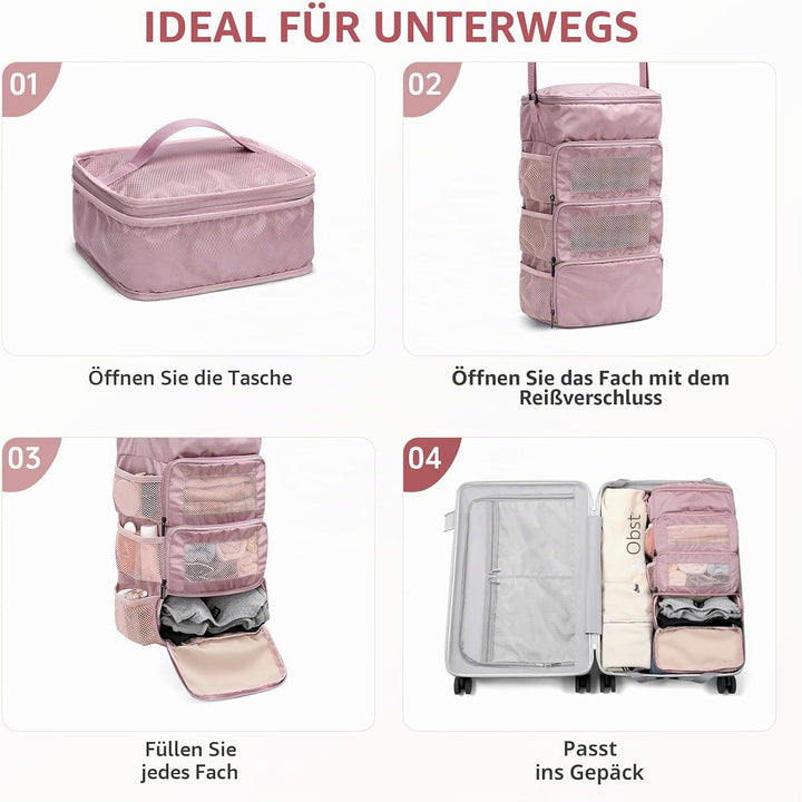 Mehrschichtige Aufbewahrungstasche, lässiger einfacher Gepäck-Organizer mit Haken, Kleidung, Unterwä