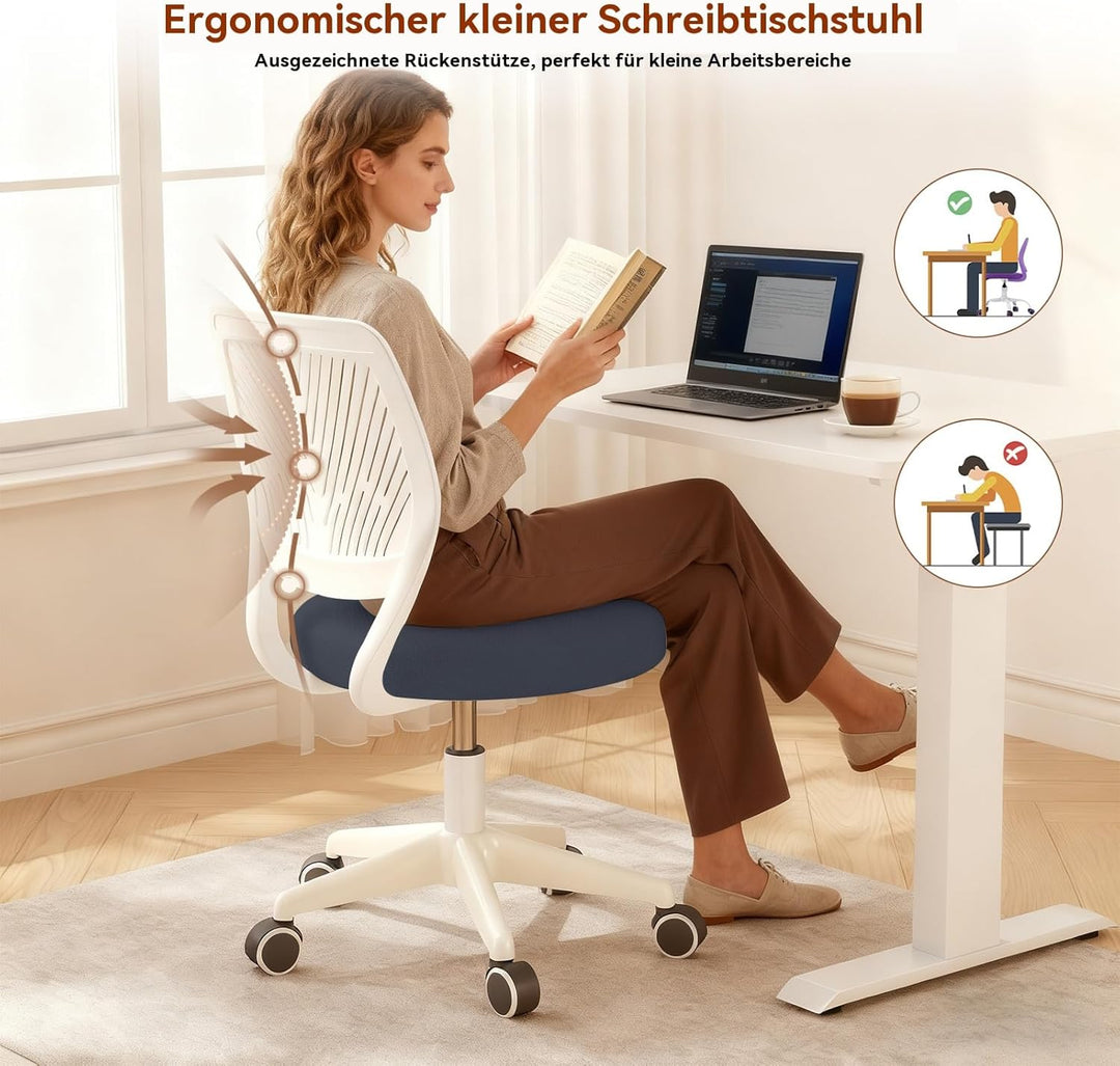 Höhenverstellbarer Homeoffice-Stuhl ohne Armlehnen – runder Schreibtisch-Rollhocker mit Rückenlehne