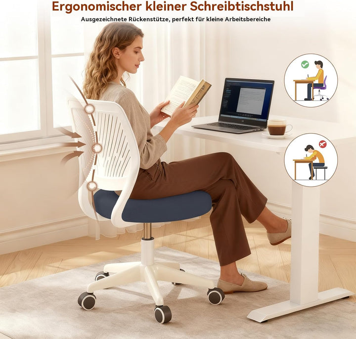Höhenverstellbarer Homeoffice-Stuhl ohne Armlehnen – runder Schreibtisch-Rollhocker mit Rückenlehne