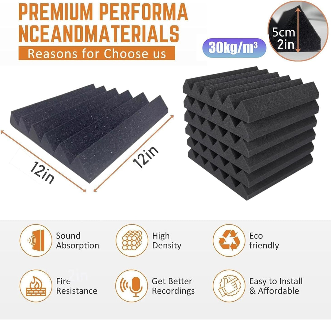 Saiqiang 24 Pack Akustikschaumstoff, Akustikschaumstoff Platten Wand Schalldämmung Akustikpaneele Sc