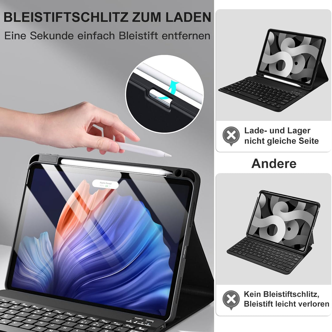 Vobafe Hülle mit Tastatur für iPad Air 11 Zoll M2 2024/iPad Air 6 5 4 2022 2020 10,9 Zoll, 7 Farben