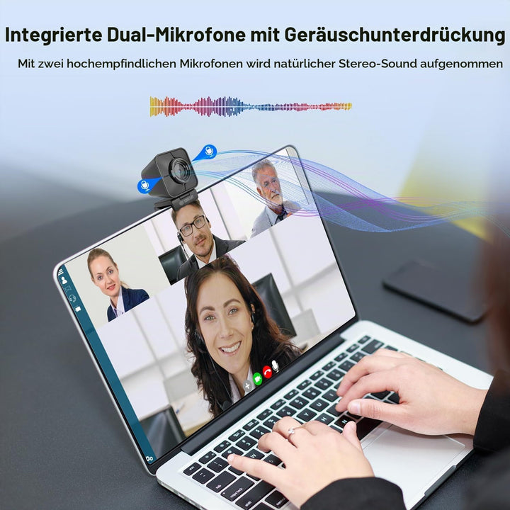 TOALLIN Ultra HD 4K Webcam mit Fernbedienung, Schneller PDAF-Autofokus, Zwei Mikrofone mit Rauschunt
