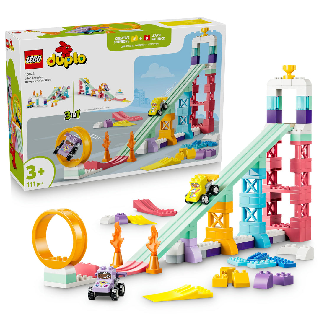 LEGO DUPLO Town Kreative Sprungschanzen mit kleinen Flitzern 3-in-1-Set - Lernspielzeug zur Motorik