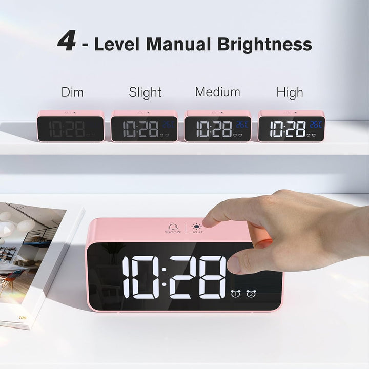 Wecker Digital, LED Digitaluhr mit Temperaturanzeige Tragbarer Spiegelalarm Tischuhr mit 2 Alarmen 1