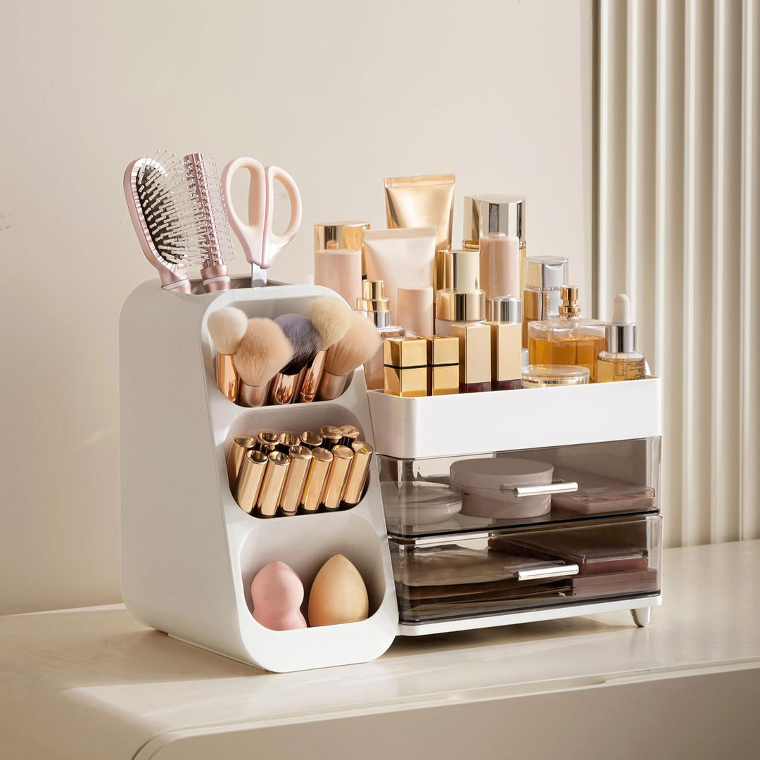 HBlife Makeup Kosmetik Organizer mit Schubladen, Pinsel Organizer, 3-in-1 Plastic Kosmetik Aufbewahr
