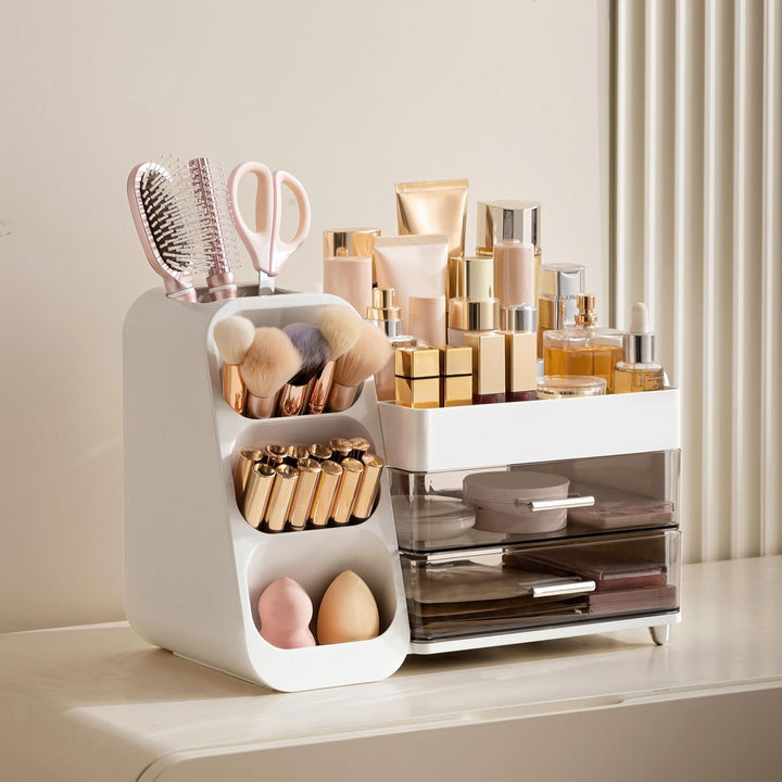 HBlife Makeup Kosmetik Organizer mit Schubladen, Pinsel Organizer, 3-in-1 Plastic Kosmetik Aufbewahr