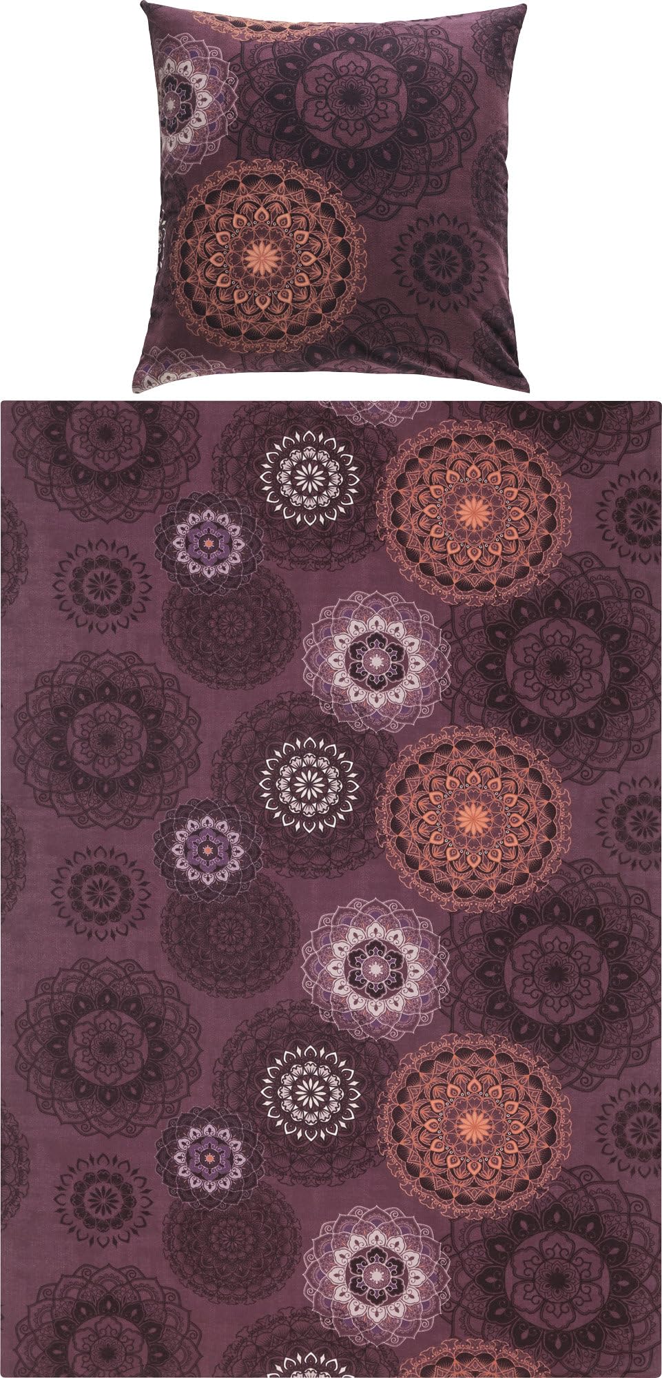 Erwin Müller Bettwäsche Mako-Satin Mandala aubergine Grösse 80x80 cm / 135x200 cm - feinfädig, tempe