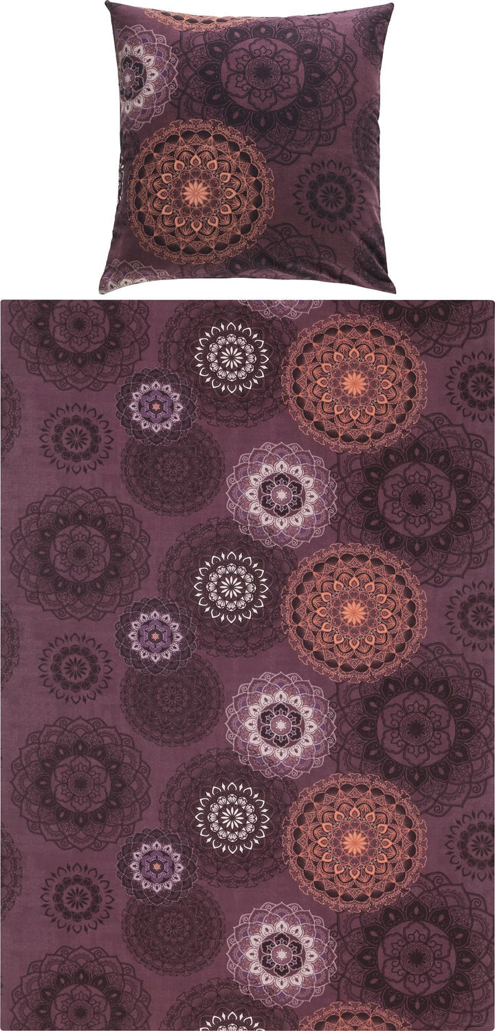 Erwin Müller Bettwäsche Mako-Satin Mandala aubergine Grösse 80x80 cm / 135x200 cm - feinfädig, tempe