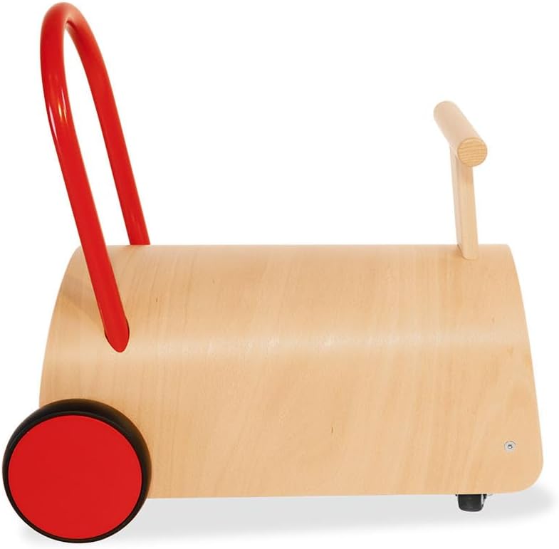 PINOLINO Enzo Kinder Lauflernwagen und Rutschauto, Holz, Natur/Rot, für Kleinkinder ab 1 Jahr